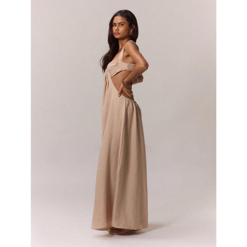 Ruched Bust Extreme Wide Leg Jumpsuit Summer Vacation