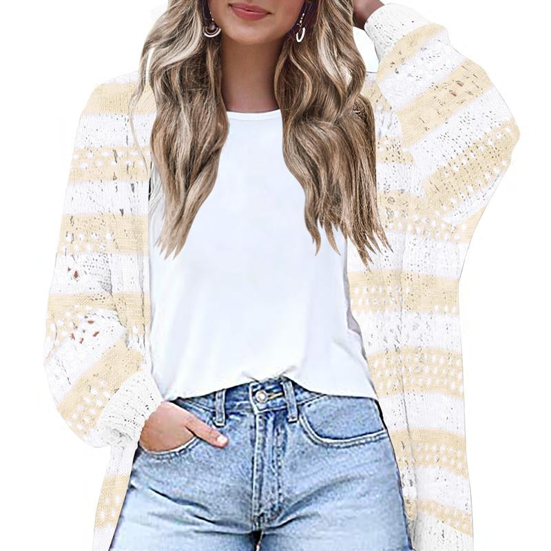 HOTOUCH Lightweight Crochet Cardigan for Women Long Sleeve Open Front Knit Oversized Wear Womenswear Beach Elegant Fashion Solid Matching