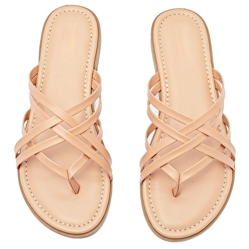 Women'S Flat Slide Sandals - Casual Multiple Straps Thong Slip on Flat Summer Sandals.