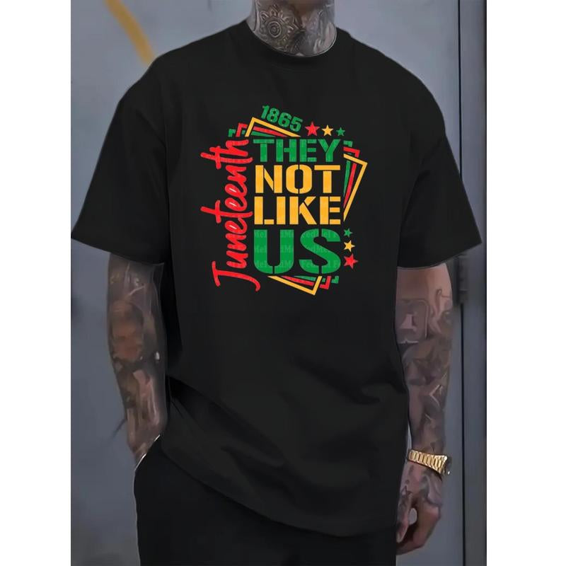 They Not like Us Juneteenth Independence Day Summer Fashion Men'S Casual Graphic T-Shirts, Fitness Wear - round Neck Short Sleeve Printed Top, Fishing T-Shirts - Comfortable, Breathable, for Daily Wear and Outdoors