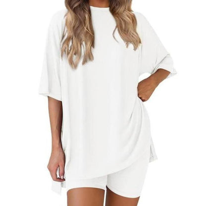 TFNOSIZE Women'S Casual Wear, Summer, 2-Piece Suit, Pajamas, Casual Loose, Short-Sleeved Shorts, Airport Travel Wear, Hem Slits, Home Wear Loungesetwomen Loungewear