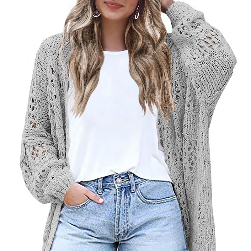 HOTOUCH Lightweight Crochet Cardigan for Women Long Sleeve Open Front Knit Oversized Wear Womenswear Beach Elegant Fashion Solid Matching
