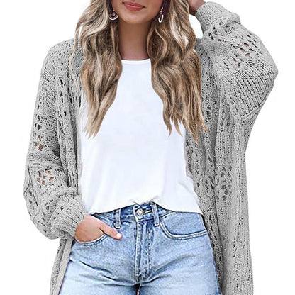 HOTOUCH Lightweight Crochet Cardigan for Women Long Sleeve Open Front Knit Oversized Wear Womenswear Beach Elegant Fashion Solid Matching