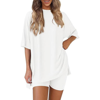 TFNOSIZE Women'S Casual Wear, Summer, 2-Piece Suit, Pajamas, Casual Loose, Short-Sleeved Shorts, Airport Travel Wear, Hem Slits, Home Wear Loungesetwomen Loungewear