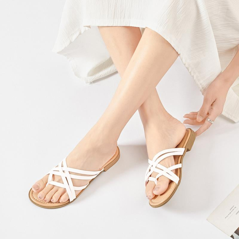 Women'S Flat Slide Sandals - Casual Multiple Straps Thong Slip on Flat Summer Sandals.