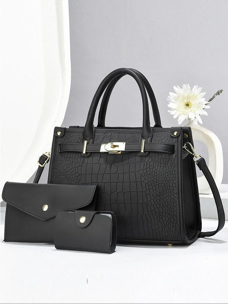 Women'S Fashionable Crocodile Embossed Handbag & Clutch Bag & Wallet, Casual Versatile Large Capacity Tote Bag Set, Trendy High-Quality Daily Commuting Bag Set