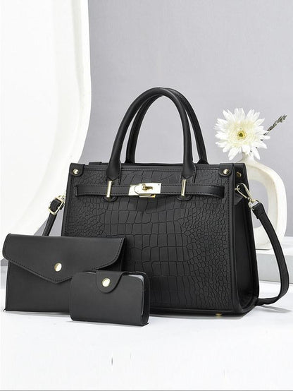 Women'S Fashionable Crocodile Embossed Handbag & Clutch Bag & Wallet, Casual Versatile Large Capacity Tote Bag Set, Trendy High-Quality Daily Commuting Bag Set