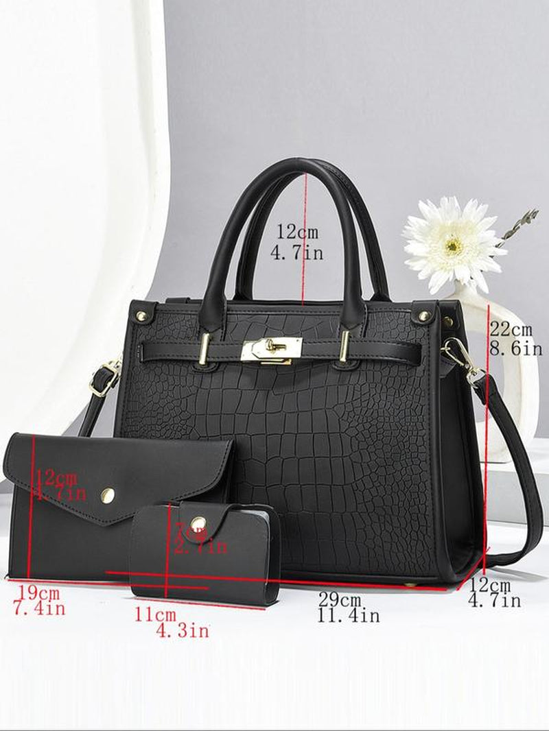 Women'S Fashionable Crocodile Embossed Handbag & Clutch Bag & Wallet, Casual Versatile Large Capacity Tote Bag Set, Trendy High-Quality Daily Commuting Bag Set