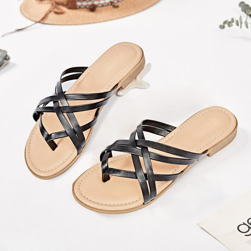 Women'S Flat Slide Sandals - Casual Multiple Straps Thong Slip on Flat Summer Sandals.