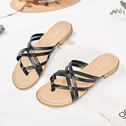 Women'S Flat Slide Sandals - Casual Multiple Straps Thong Slip on Flat Summer Sandals.
