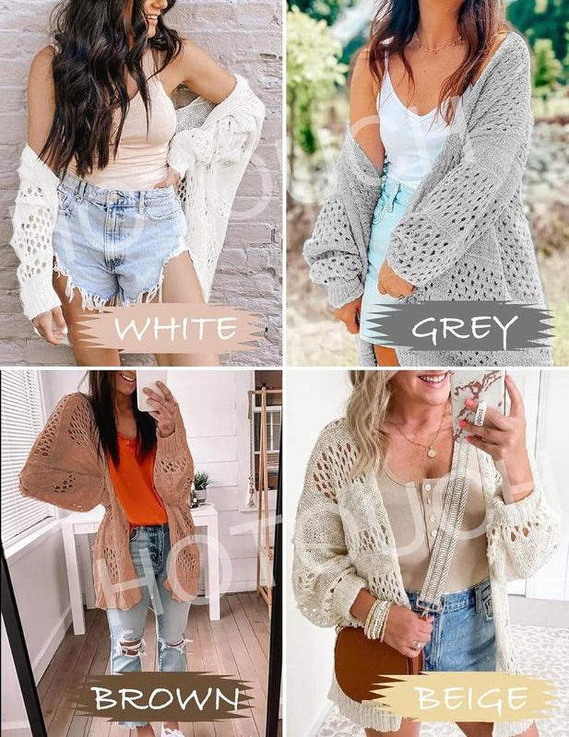 HOTOUCH Lightweight Crochet Cardigan for Women Long Sleeve Open Front Knit Oversized Wear Womenswear Beach Elegant Fashion Solid Matching