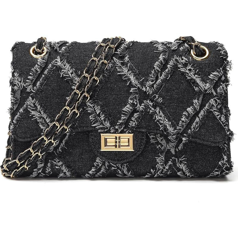 Quilted Leather Crossbody Bags for Women Trendy Ladies Shoulder Purse Satchel Handbag with Chain Strap