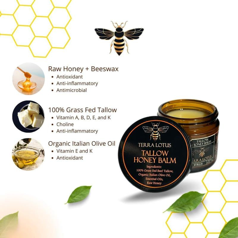 Beef Tallow Balm with Raw Honey - Moisturizing Cream for Soft, Smooth Skin - Handmade All-Natural Moisturizer (2 Oz, Unscented)