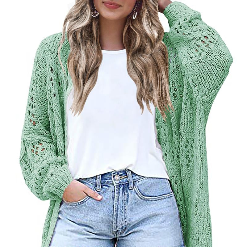 HOTOUCH Lightweight Crochet Cardigan for Women Long Sleeve Open Front Knit Oversized Wear Womenswear Beach Elegant Fashion Solid Matching