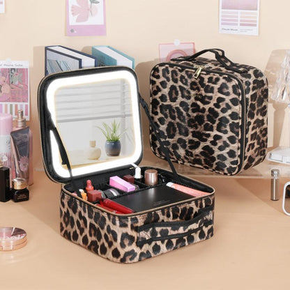 10X Magnifying Detachable Travel Makeup Bag with Mirror of LED Lighted, Adjustable Dividers Makeup Train Case