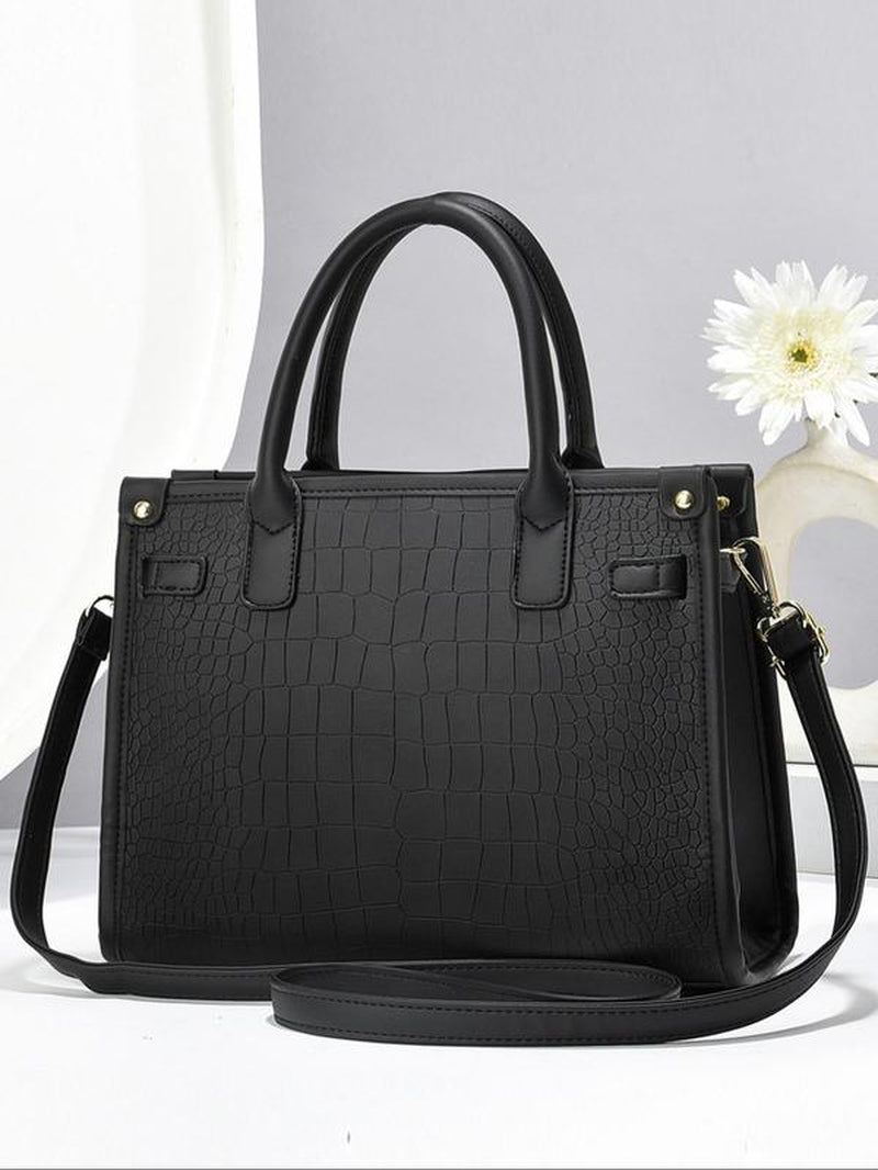 Women'S Fashionable Crocodile Embossed Handbag & Clutch Bag & Wallet, Casual Versatile Large Capacity Tote Bag Set, Trendy High-Quality Daily Commuting Bag Set