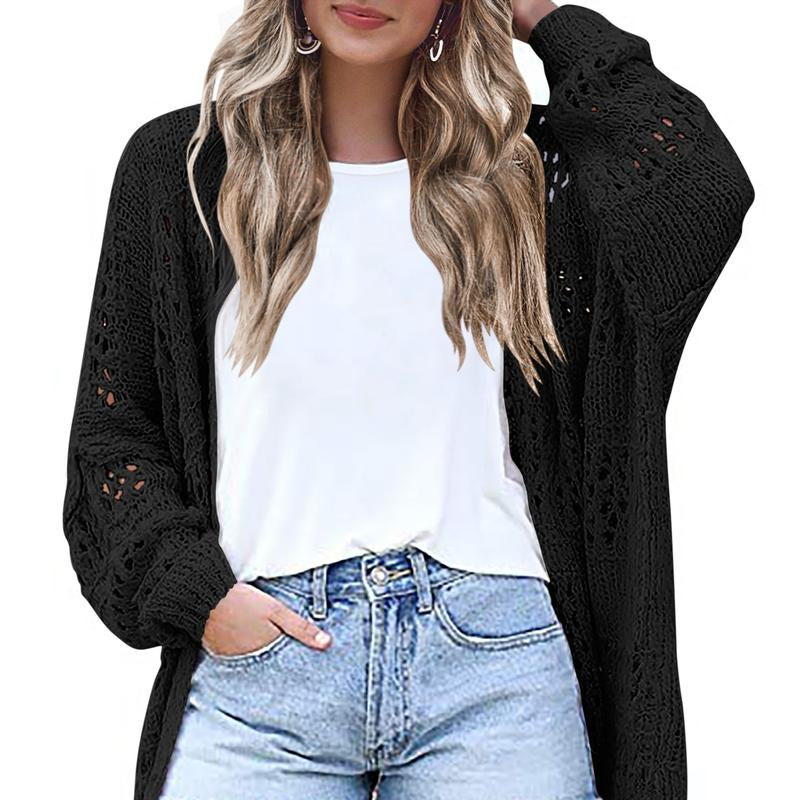 HOTOUCH Lightweight Crochet Cardigan for Women Long Sleeve Open Front Knit Oversized Wear Womenswear Beach Elegant Fashion Solid Matching
