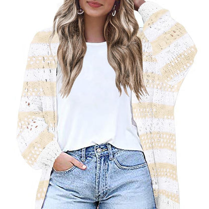 HOTOUCH Lightweight Crochet Cardigan for Women Long Sleeve Open Front Knit Oversized Wear Womenswear Beach Elegant Fashion Solid Matching