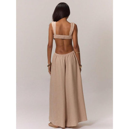 Ruched Bust Extreme Wide Leg Jumpsuit Summer Vacation