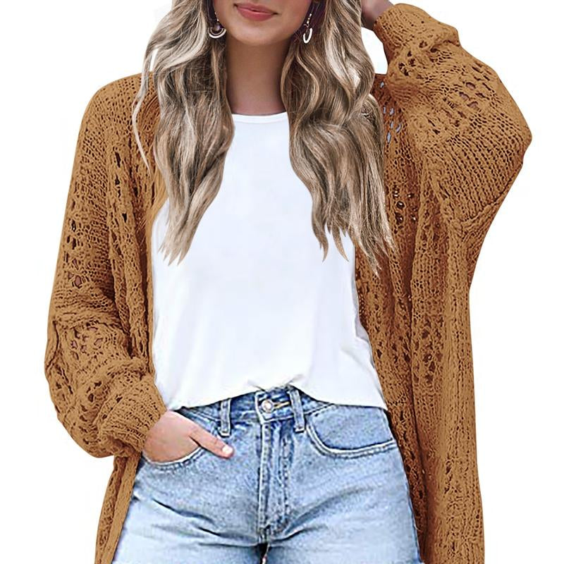 HOTOUCH Lightweight Crochet Cardigan for Women Long Sleeve Open Front Knit Oversized Wear Womenswear Beach Elegant Fashion Solid Matching