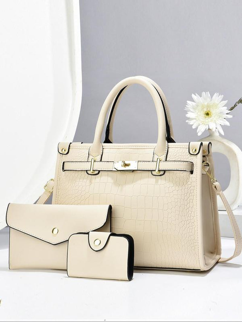 Women'S Fashionable Crocodile Embossed Handbag & Clutch Bag & Wallet, Casual Versatile Large Capacity Tote Bag Set, Trendy High-Quality Daily Commuting Bag Set