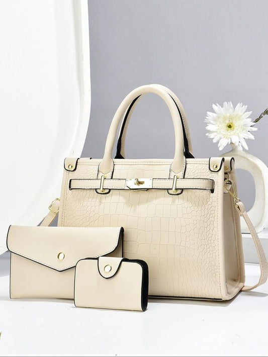 Women'S Fashionable Crocodile Embossed Handbag & Clutch Bag & Wallet, Casual Versatile Large Capacity Tote Bag Set, Trendy High-Quality Daily Commuting Bag Set