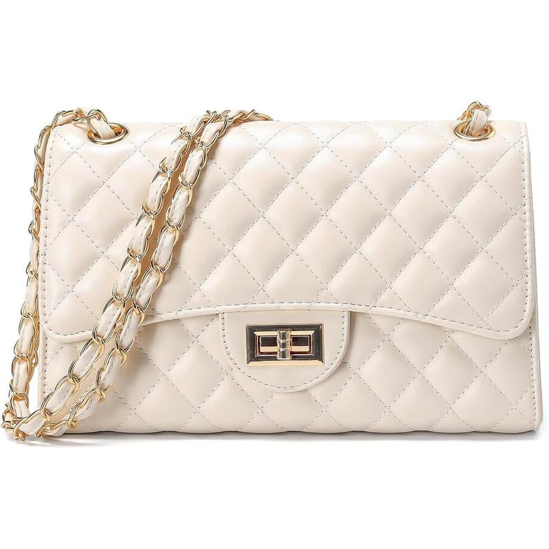 Quilted Leather Crossbody Bags for Women Trendy Ladies Shoulder Purse Satchel Handbag with Chain Strap