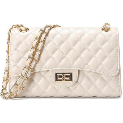 Quilted Leather Crossbody Bags for Women Trendy Ladies Shoulder Purse Satchel Handbag with Chain Strap