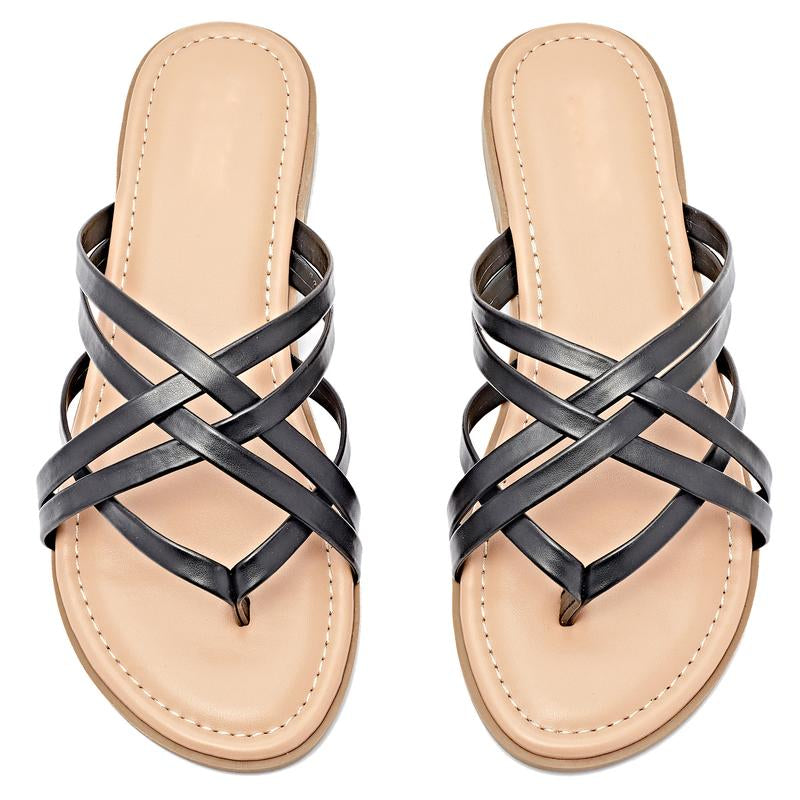 Women'S Flat Slide Sandals - Casual Multiple Straps Thong Slip on Flat Summer Sandals.