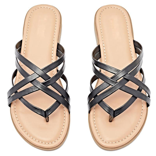 Women'S Flat Slide Sandals - Casual Multiple Straps Thong Slip on Flat Summer Sandals.
