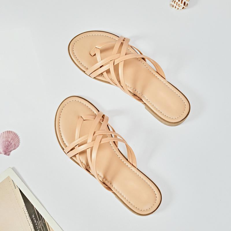 Women'S Flat Slide Sandals - Casual Multiple Straps Thong Slip on Flat Summer Sandals.