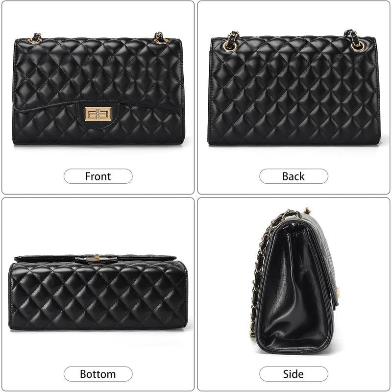 Quilted Leather Crossbody Bags for Women Trendy Ladies Shoulder Purse Satchel Handbag with Chain Strap