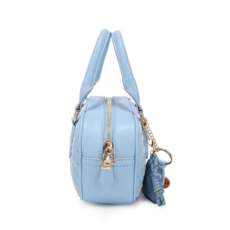 Bagparty Summer Vibe Cute Woven Pillow Box with Fashion Heart Charm, Trendy Design Vegan Leather Women Crossbody Bag for Street, Travel and Party