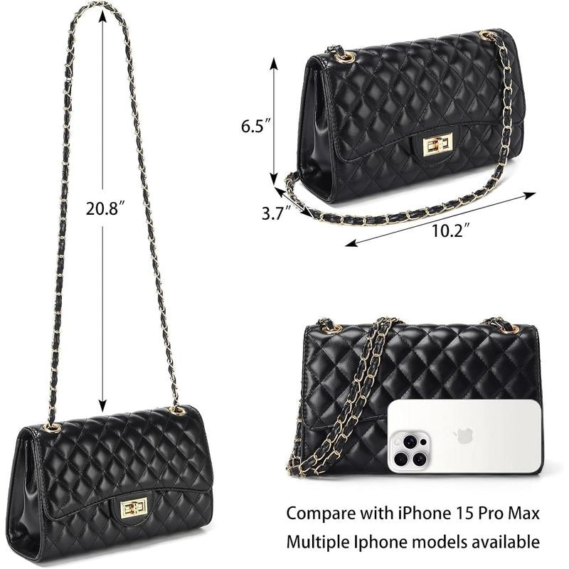 Quilted Leather Crossbody Bags for Women Trendy Ladies Shoulder Purse Satchel Handbag with Chain Strap
