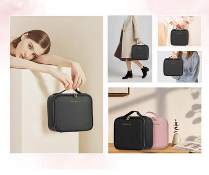10X Magnifying Detachable Travel Makeup Bag with Mirror of LED Lighted, Adjustable Dividers Makeup Train Case