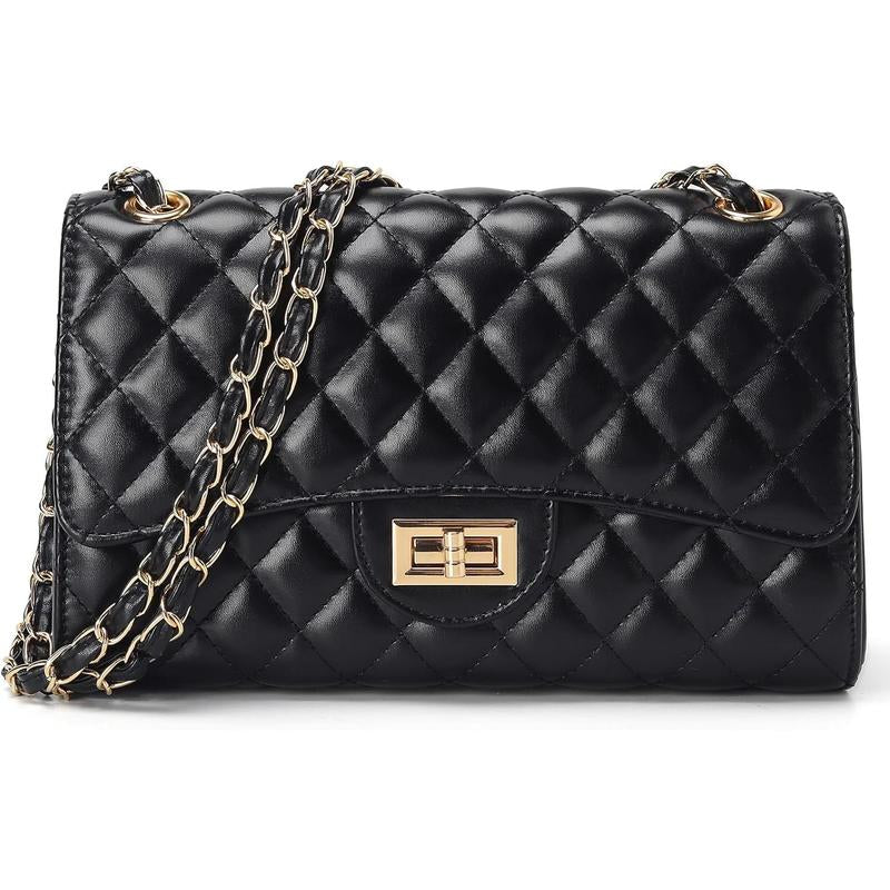 Quilted Leather Crossbody Bags for Women Trendy Ladies Shoulder Purse Satchel Handbag with Chain Strap