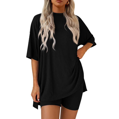 TFNOSIZE Women'S Casual Wear, Summer, 2-Piece Suit, Pajamas, Casual Loose, Short-Sleeved Shorts, Airport Travel Wear, Hem Slits, Home Wear Loungesetwomen Loungewear