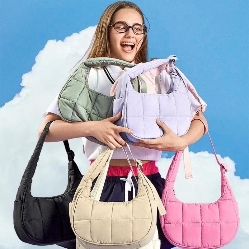 Small Puffer Crescent Shoulder Bag Quilted Purse Forwomen Nylon Handbag with Adjustable Strap Girl Gifttravel Dating Springtok