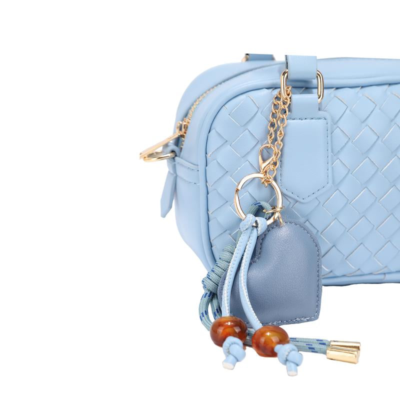 Bagparty Summer Vibe Cute Woven Pillow Box with Fashion Heart Charm, Trendy Design Vegan Leather Women Crossbody Bag for Street, Travel and Party