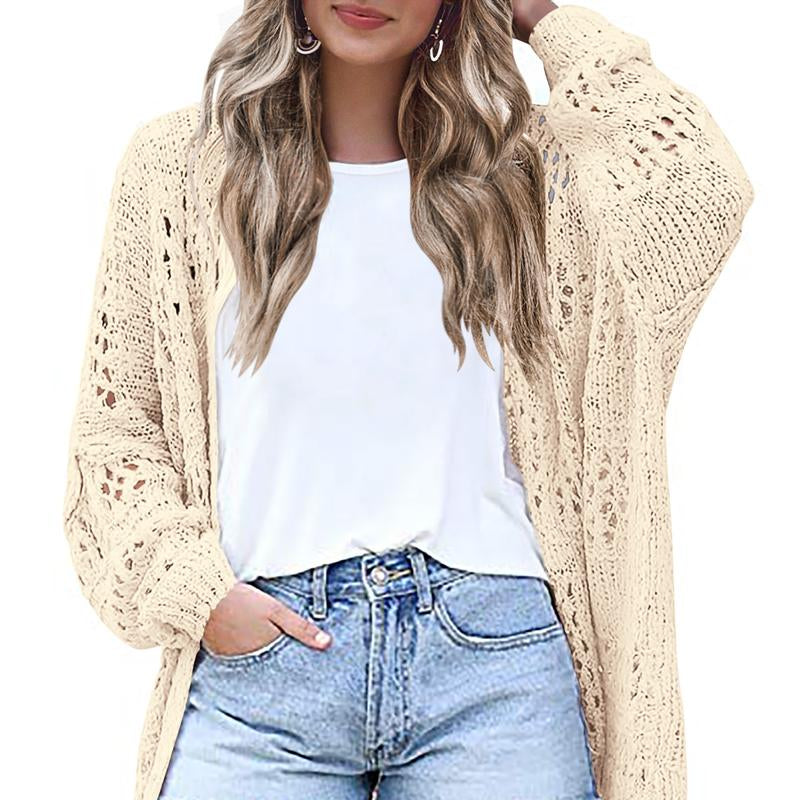 HOTOUCH Lightweight Crochet Cardigan for Women Long Sleeve Open Front Knit Oversized Wear Womenswear Beach Elegant Fashion Solid Matching