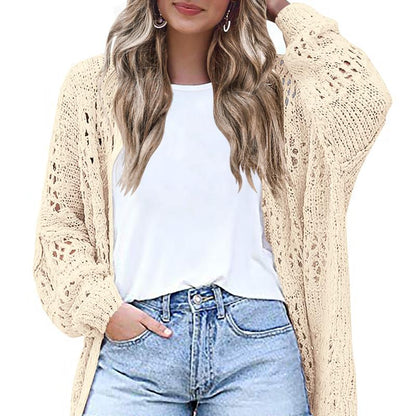 HOTOUCH Lightweight Crochet Cardigan for Women Long Sleeve Open Front Knit Oversized Wear Womenswear Beach Elegant Fashion Solid Matching