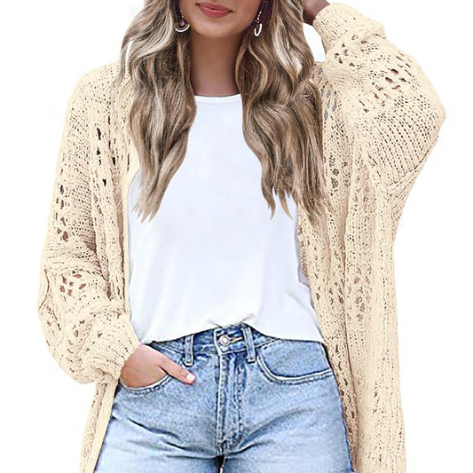 HOTOUCH Lightweight Crochet Cardigan for Women Long Sleeve Open Front Knit Oversized Wear Womenswear Beach Elegant Fashion Solid Matching