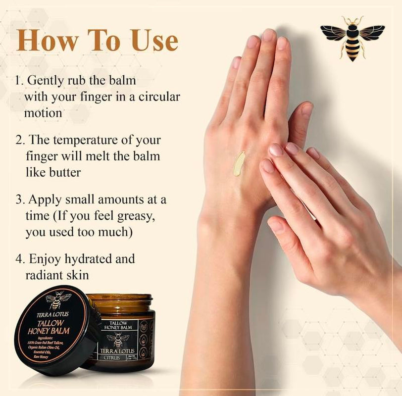 Beef Tallow Balm with Raw Honey - Moisturizing Cream for Soft, Smooth Skin - Handmade All-Natural Moisturizer (2 Oz, Unscented)