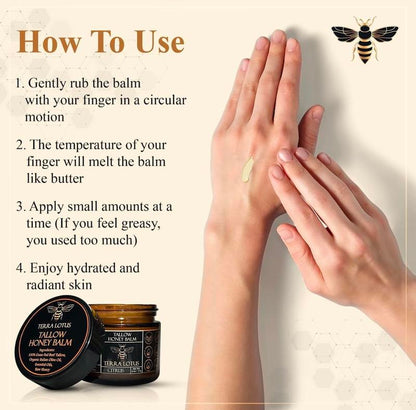 Beef Tallow Balm with Raw Honey - Moisturizing Cream for Soft, Smooth Skin - Handmade All-Natural Moisturizer (2 Oz, Unscented)