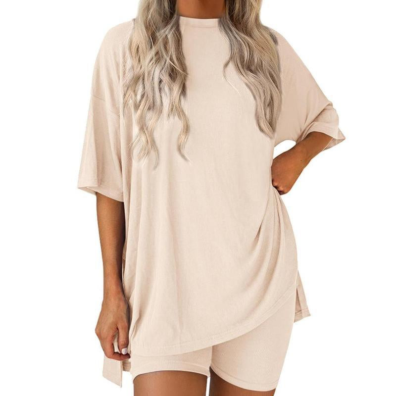 TFNOSIZE Women'S Casual Wear, Summer, 2-Piece Suit, Pajamas, Casual Loose, Short-Sleeved Shorts, Airport Travel Wear, Hem Slits, Home Wear Loungesetwomen Loungewear