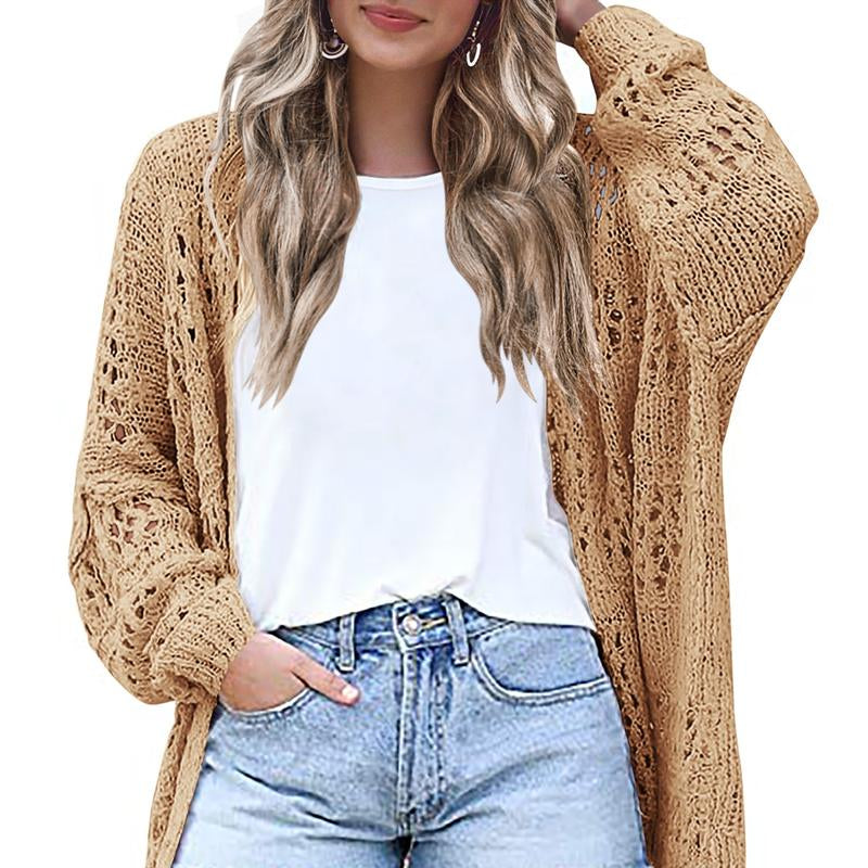 HOTOUCH Lightweight Crochet Cardigan for Women Long Sleeve Open Front Knit Oversized Wear Womenswear Beach Elegant Fashion Solid Matching