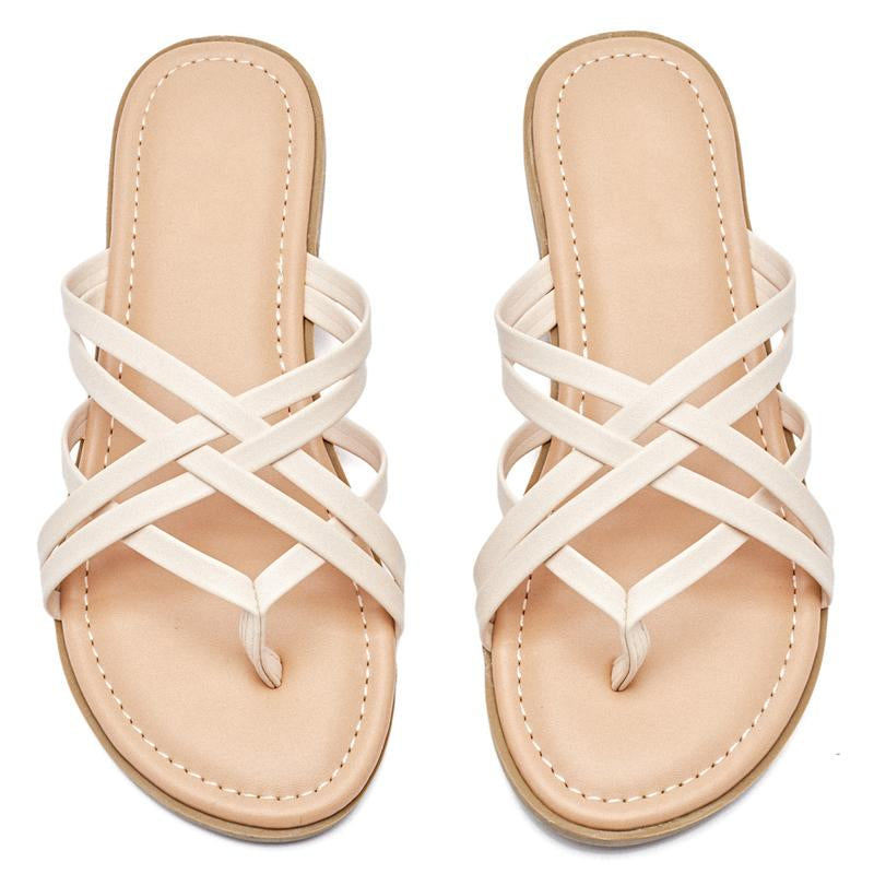 Women'S Flat Slide Sandals - Casual Multiple Straps Thong Slip on Flat Summer Sandals.