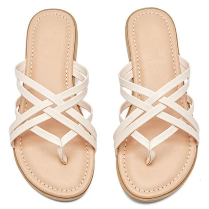 Women'S Flat Slide Sandals - Casual Multiple Straps Thong Slip on Flat Summer Sandals.