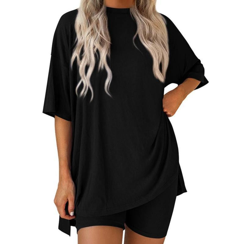 TFNOSIZE Women'S Casual Wear, Summer, 2-Piece Suit, Pajamas, Casual Loose, Short-Sleeved Shorts, Airport Travel Wear, Hem Slits, Home Wear Loungesetwomen Loungewear
