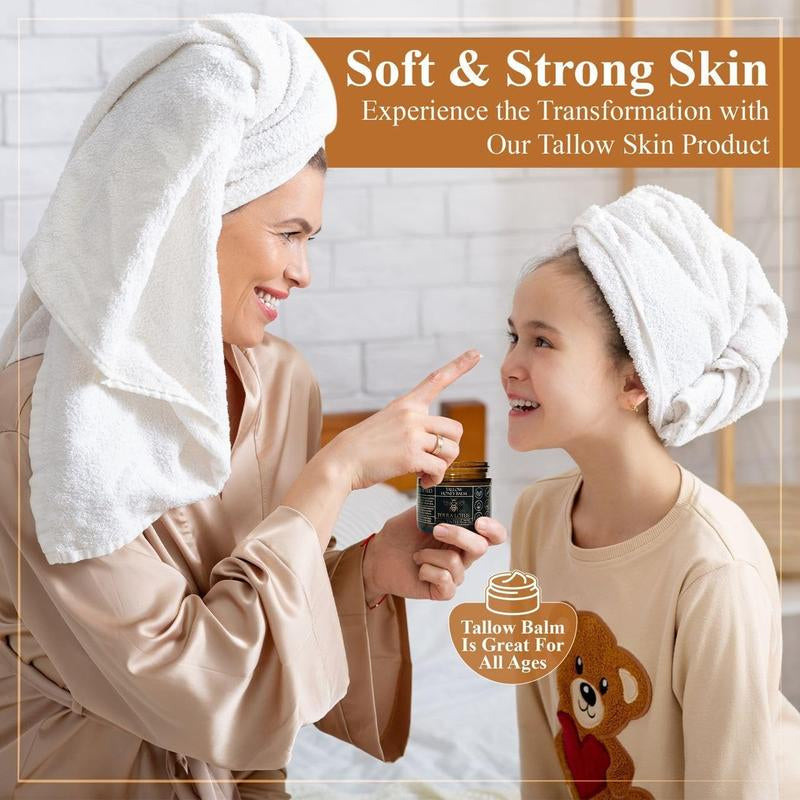 Beef Tallow Balm with Raw Honey - Moisturizing Cream for Soft, Smooth Skin - Handmade All-Natural Moisturizer (2 Oz, Unscented)